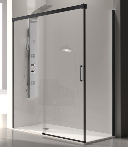 Mampara de ducha frontal Glase negro vidrio transparente