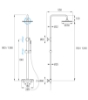 Detalle dibujo características conjunto de ducha termostático Aquassent Iris